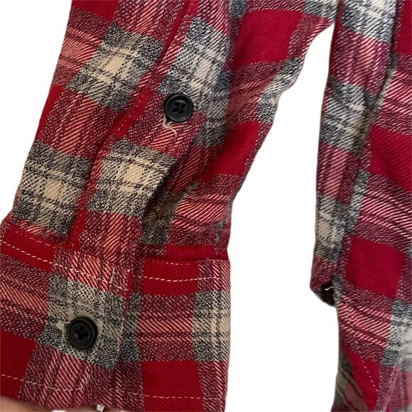 Madewell Ex-Boyfriend Shirt in Fairfax Plaid Button Front Size Small Red Grey - Picture 7 of 9